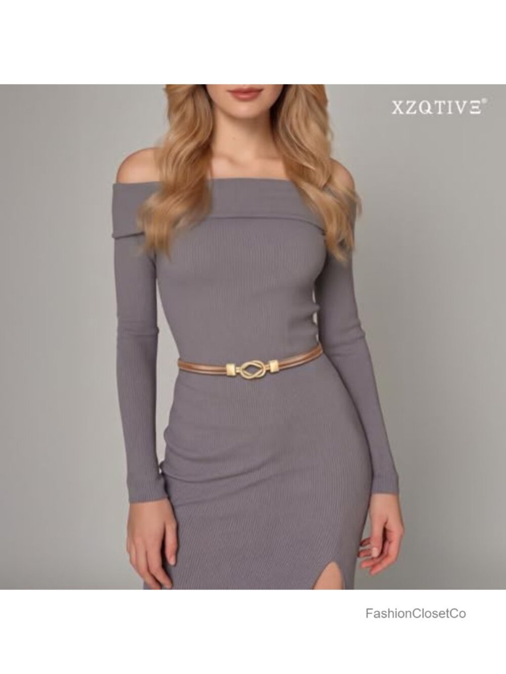 Thin PU Leather Skinny Waist Belt with Gold Buckle - Picture 3 of 5